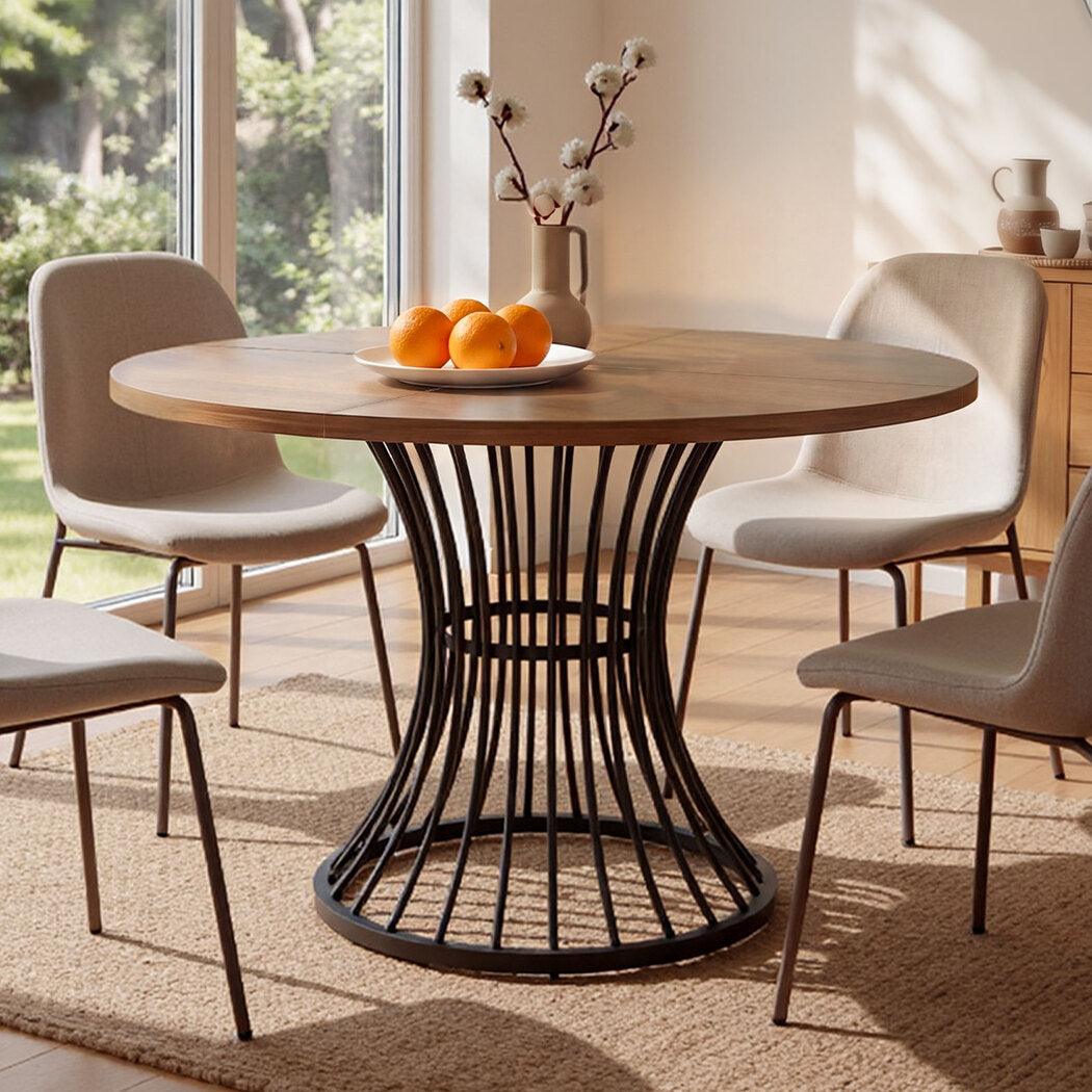 Levede Dining Table 120cm Round Dining Table 30mm MDF Retro Brown
