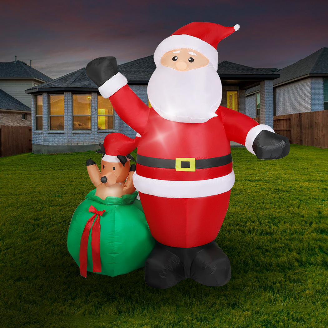 Santaco Christmas Inflatable Outdoor Santa Claus Elk 2.2M Xmas Decoration Light