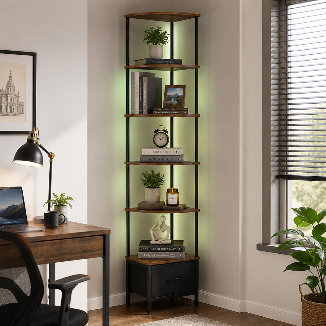 Levede 6-Tier Corner Shelf Stand Bookshelf Display Storage Rack with Drawer