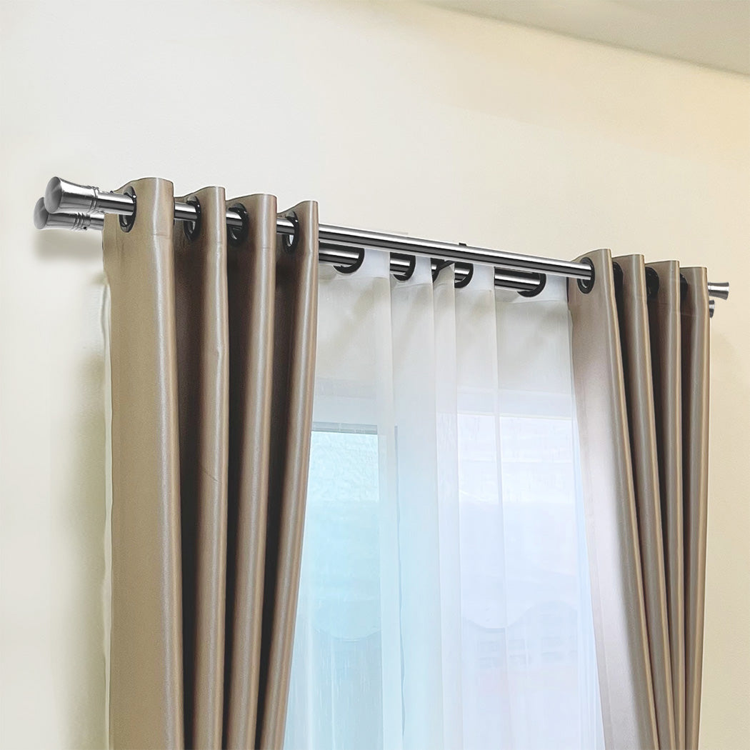 Marlow Silver Double Curtain Rod Steel Pole Pommel Set Extendable Adjustable