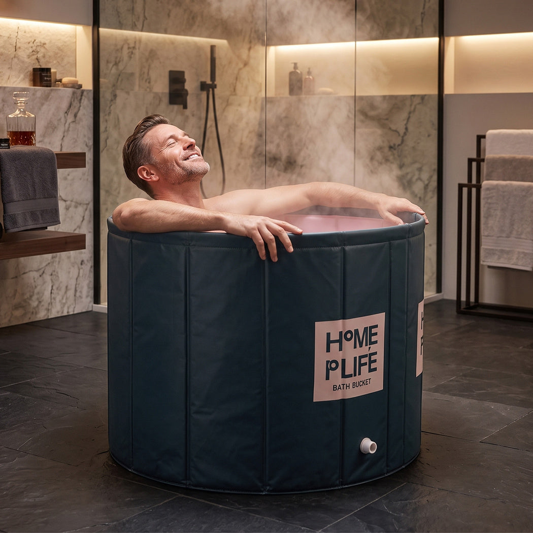 Levede Bathtub Portable Foldable 320L 80 x 80cm Soaking Bath for Home Green