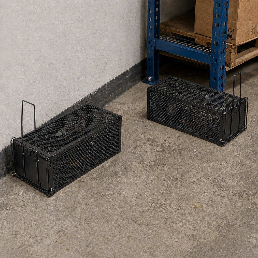 Toque Mouse Trap Humane Live Catch Rat Cage Reusable Zinc Iron Garage Black 2pc