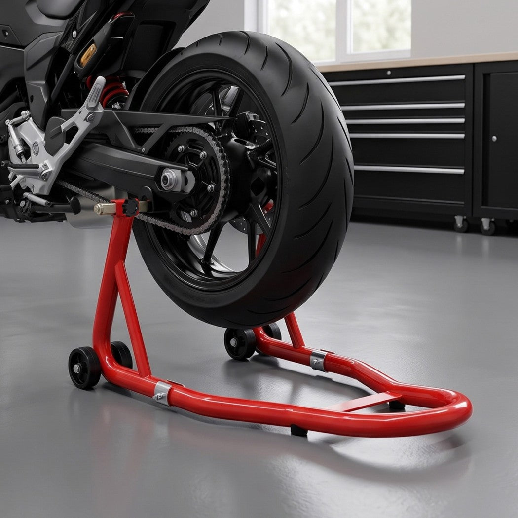 Monvelo Motorcycle Stand Heavy Duty 500KG Carbon Steel Lift Adjustable Fork Red