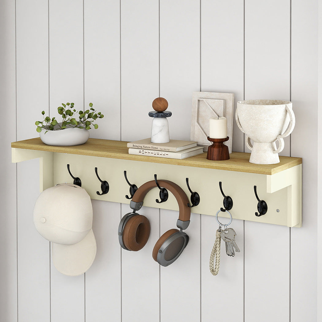 Levede Coat Rack Wall Mounted Shelf 7 Double Hooks Storage Entryway Hallway