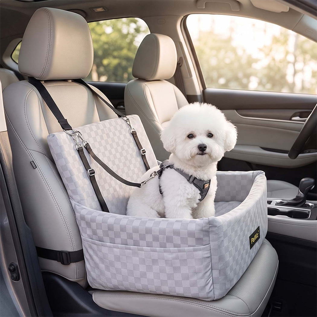 Pawz Large Dog Car Seat Booster Plush Dual-Side Portable Travel Bed Grey