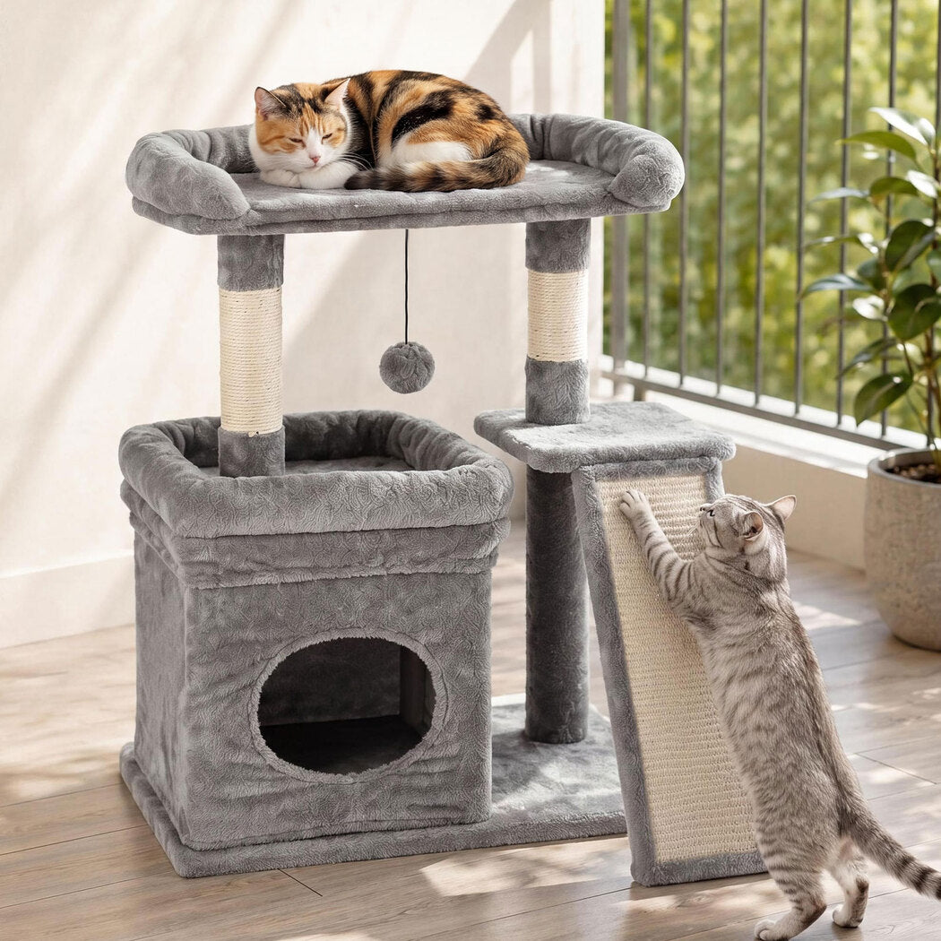Pawz Cat Tree Tower Large Perch Condo Sisal Scratcher for Indoor Felines Grey
