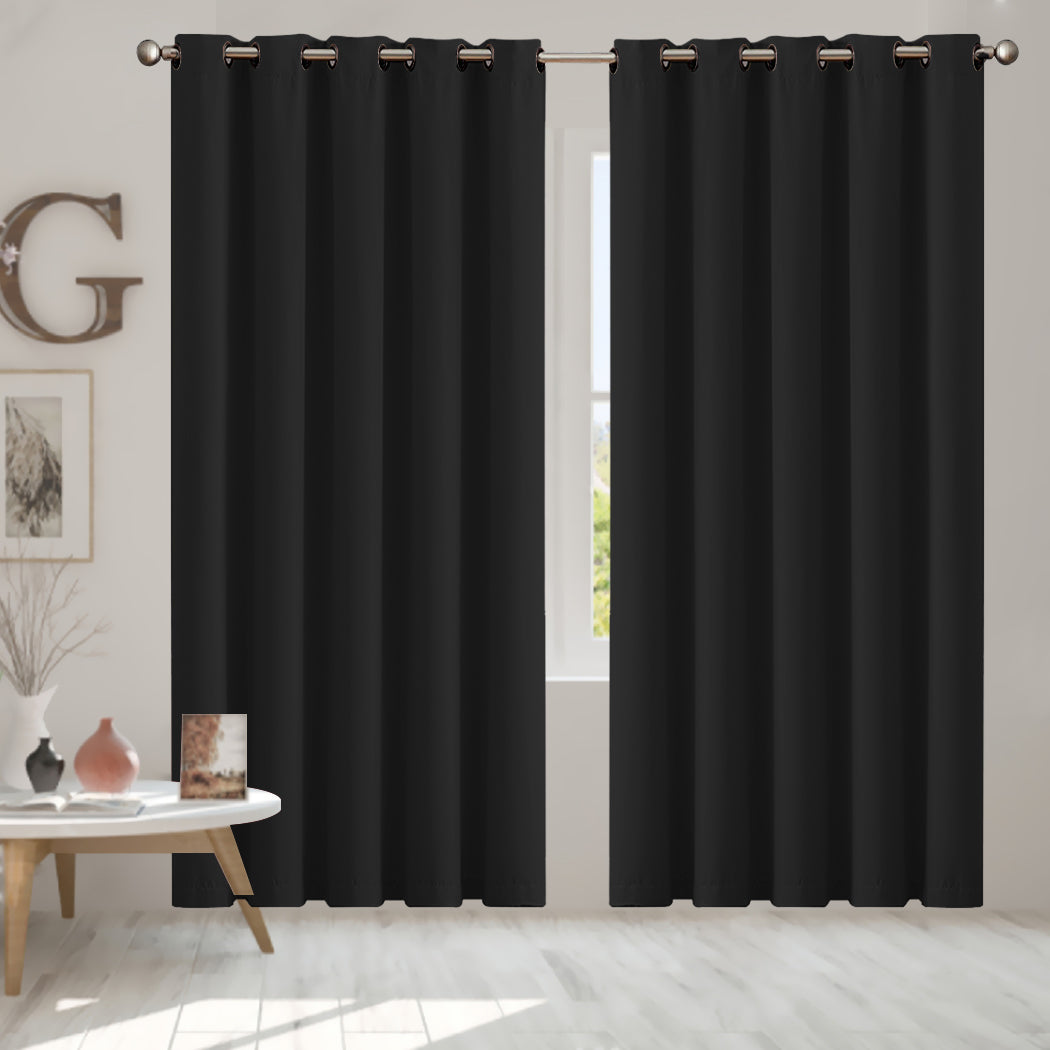 2x Blockout Curtains Panels 3 Layers Black