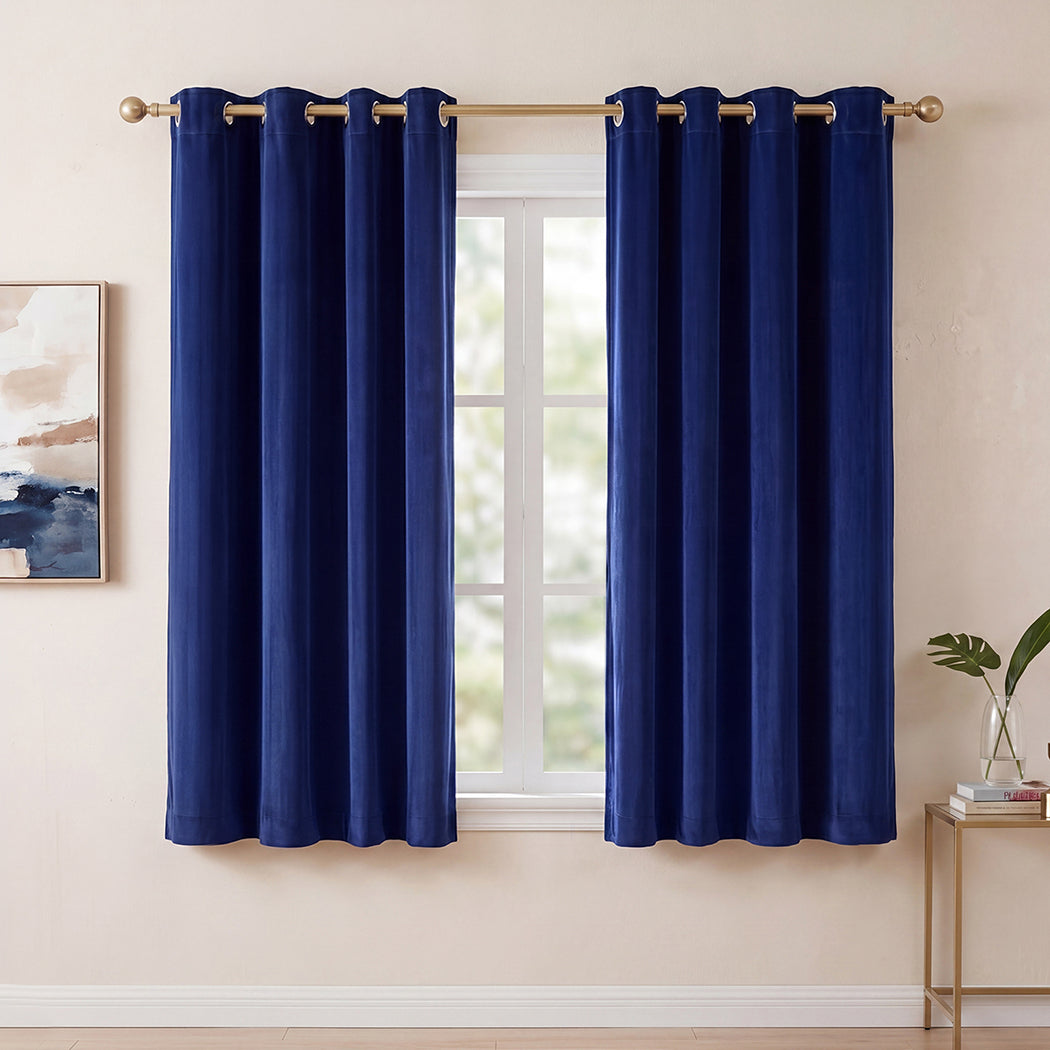 Marlow Thick Thermal Blackout Curtains Velvet 46x54 Inch Eyelet Ring Top Blue