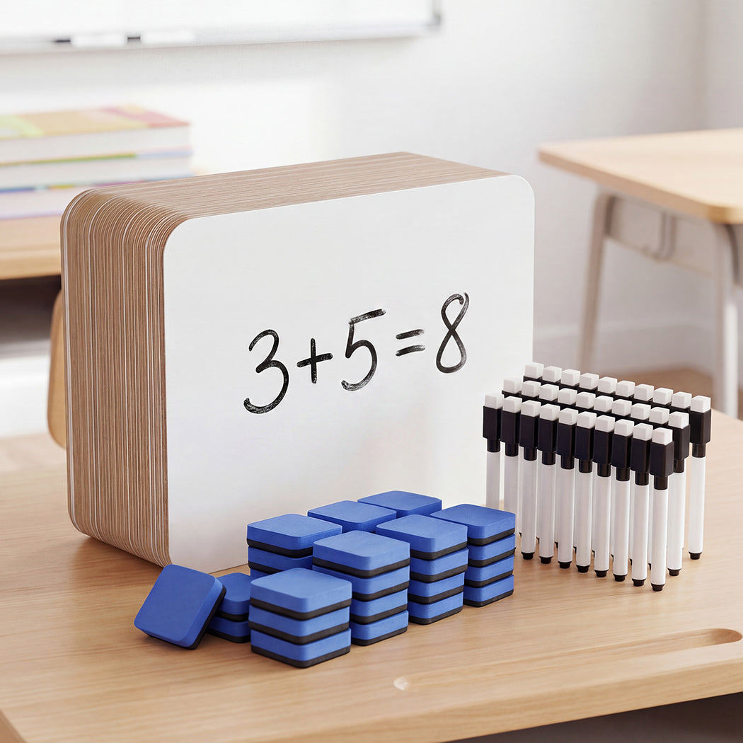 Levede Mini Whiteboard 30 Pack 2 Sided with Pens Erasers Classroom White