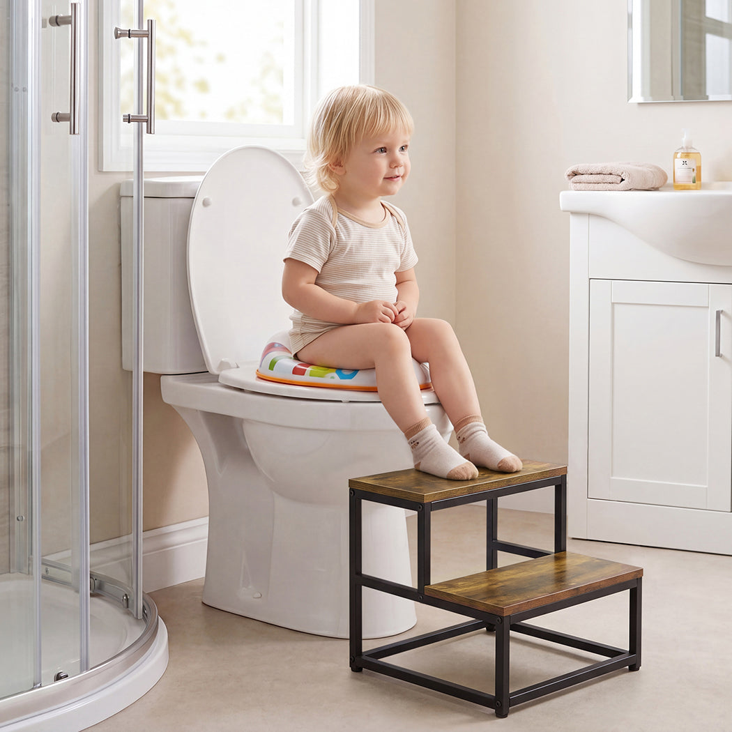 Levede 2-Step Stool Non Slip Portable Bathroom Kitchen Kids Adult Pet Use Brown