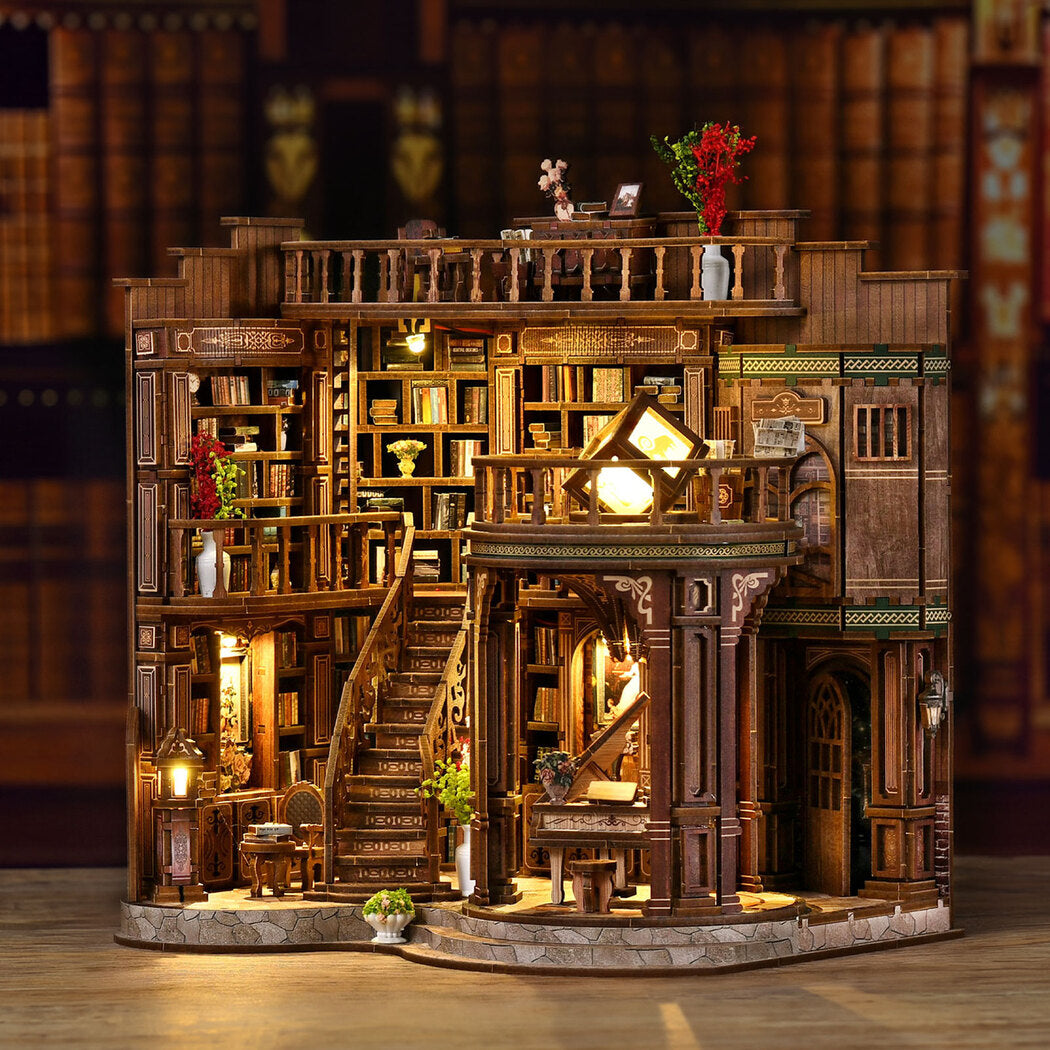Bo Peep Book Nook Kit DIY Vintage Library with Warm LED 3D Wooden Puzzle Walnut
