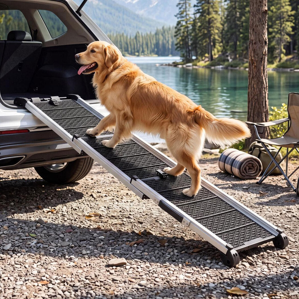 PaWz Dog Ramp Foldable Extendable with Reflective Strips Non Slip for Car Black