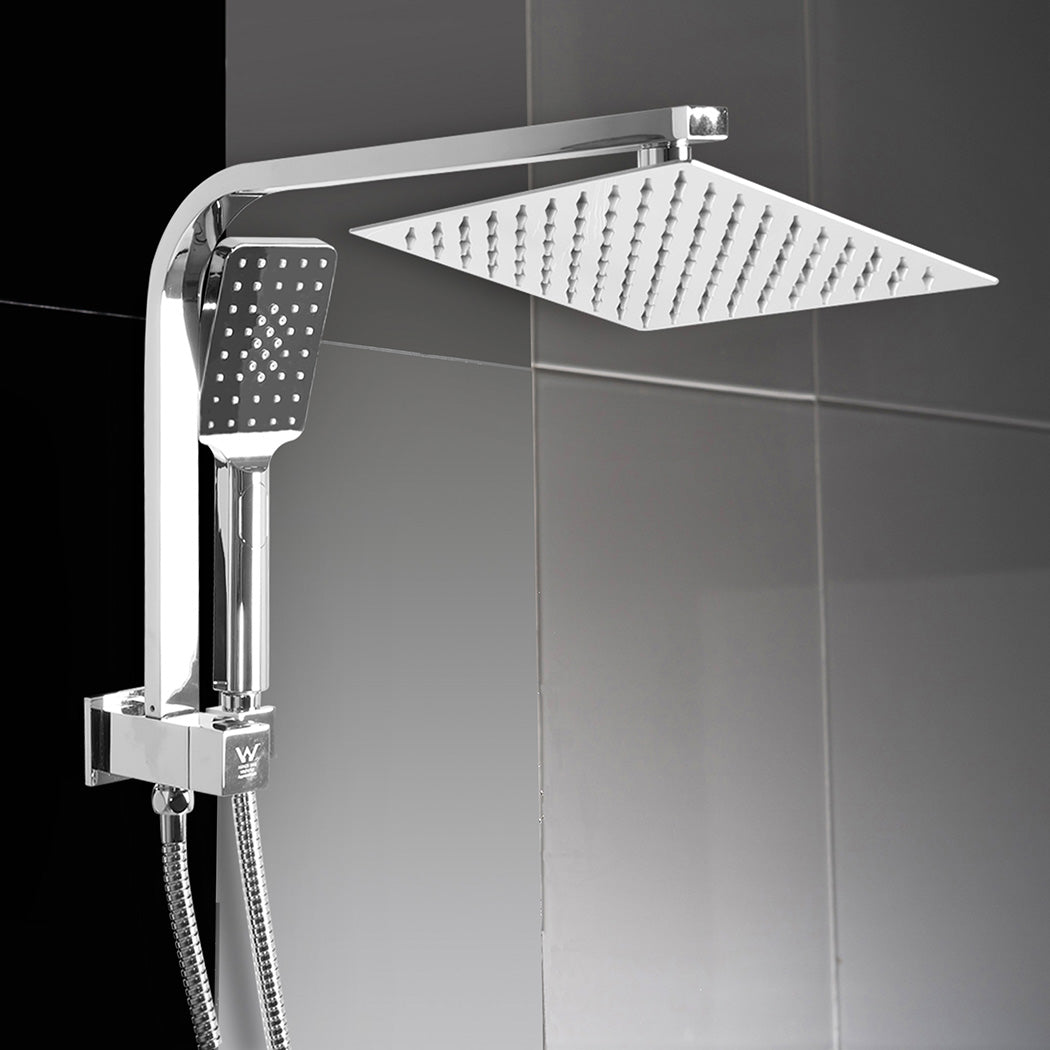 High Pressure Shower Head Set Rain Square Silver