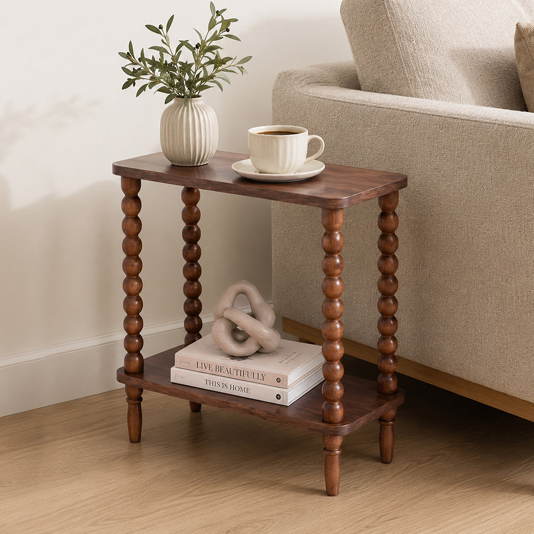 Levede Side Table Slim Storage Shelf for Bedside End Table Hallway Brown
