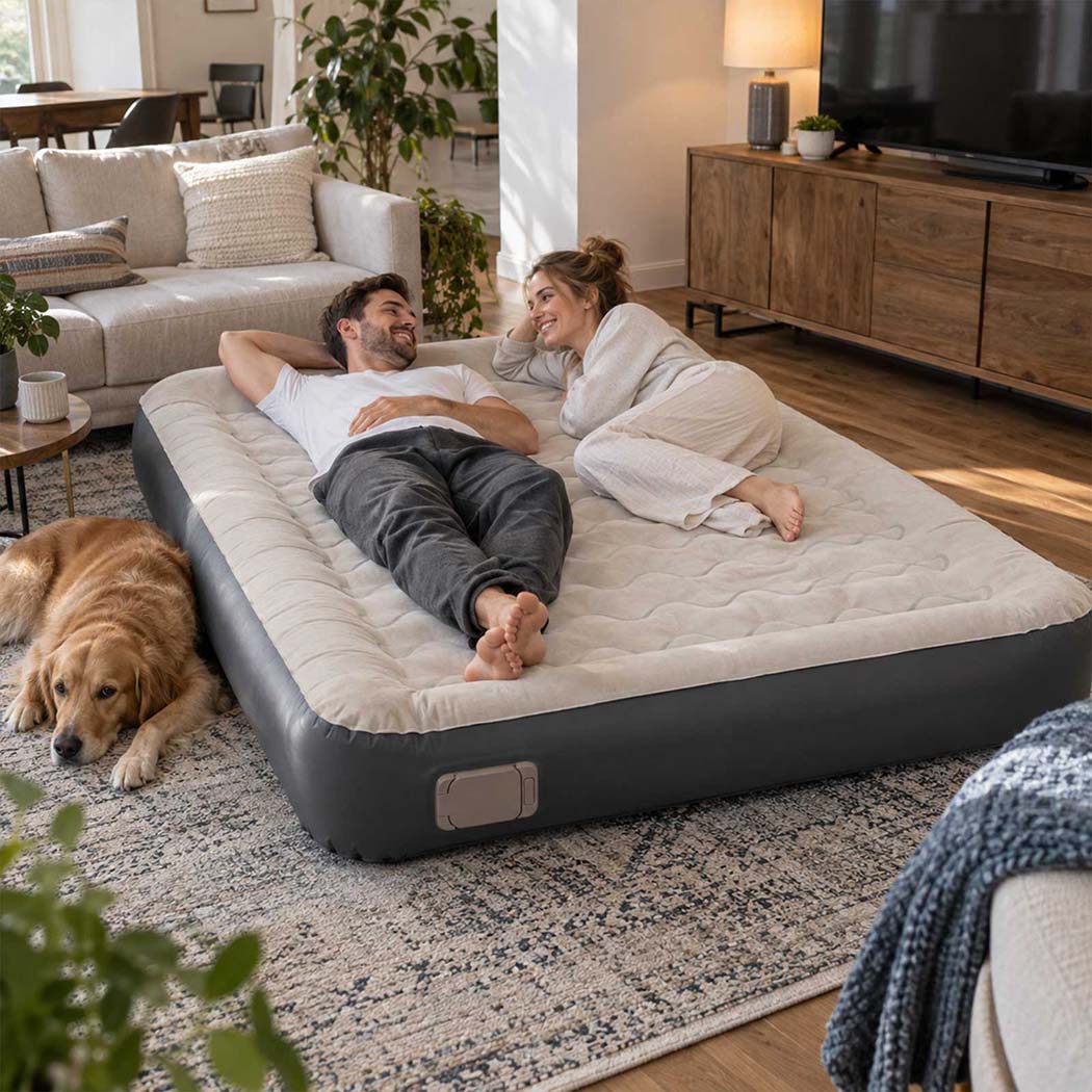 DreamZ Inflatable Mattress TPU Air Bed with Pillow Pump Camping Double Grey