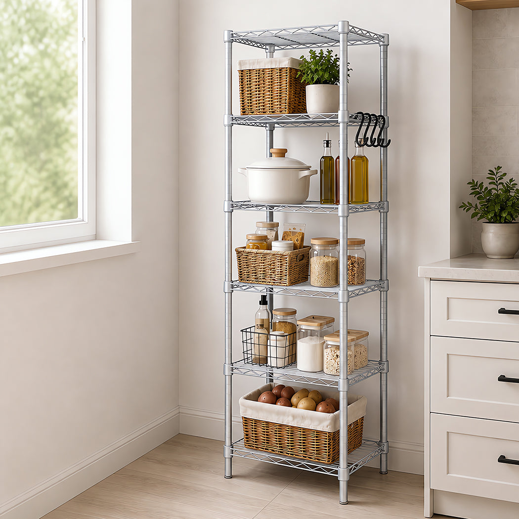 Levede Shelving Unit Adjustable Rack 6 Tier 161cm Carbon Steel Laundry Silver