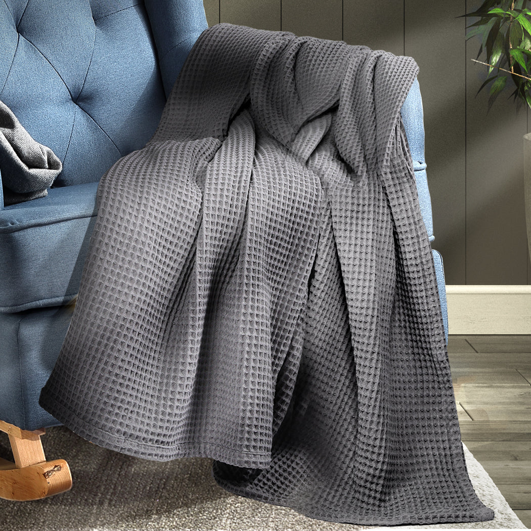 DreamZ Throw Blanket Cotton Waffle Blankets Grey Single