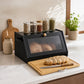 Toque Bread Box Bamboo Bread Storage Container with Cutting Board Black