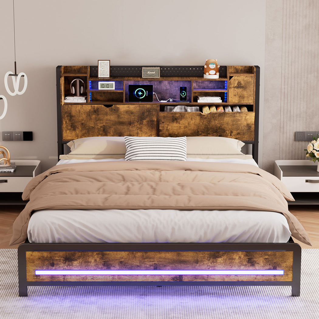 Levede Queen Bed Frame Storage Headboard Industrial