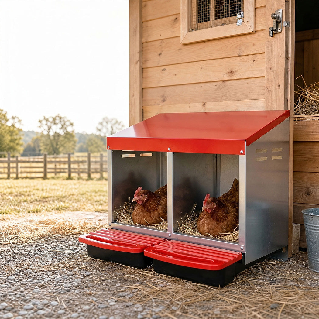Pawz Chicken Nesting Boxes 2 Hole for Rolling Egg Collectio Inside Outside