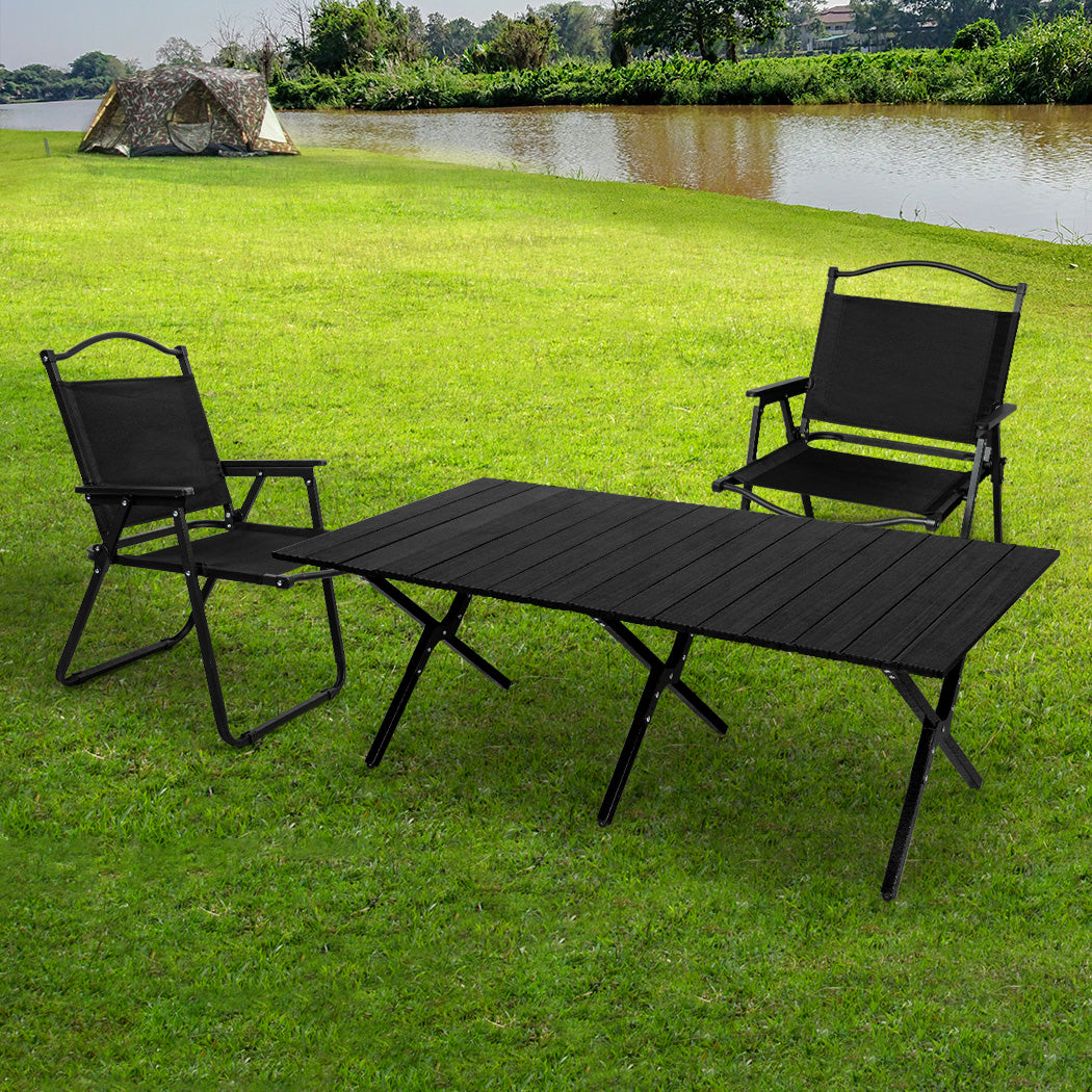 Levede Folding Camping Table Chair Set Black