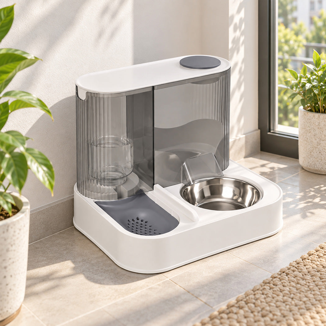 PaWz Automatic Cat Feeder Gravity Food and Water Dispenser for Home Travel White