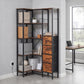 Levede Corner Bookshelf with 4 Fabric Drawers & LED Light 5 Tier Bedroom Rustic