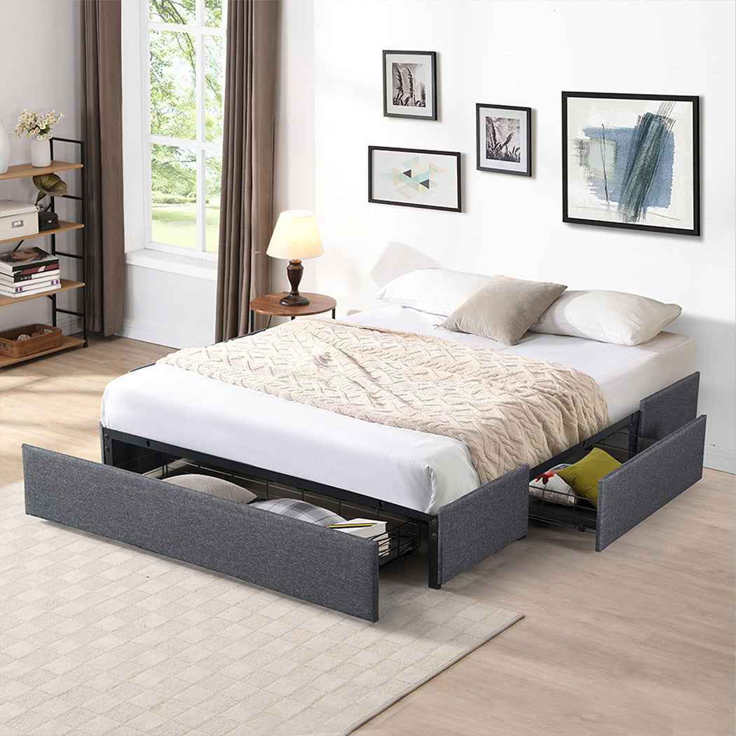 Levede Bed Frame King Size Fabric Mattress Base 3 Storage Drawer DIY Headboard