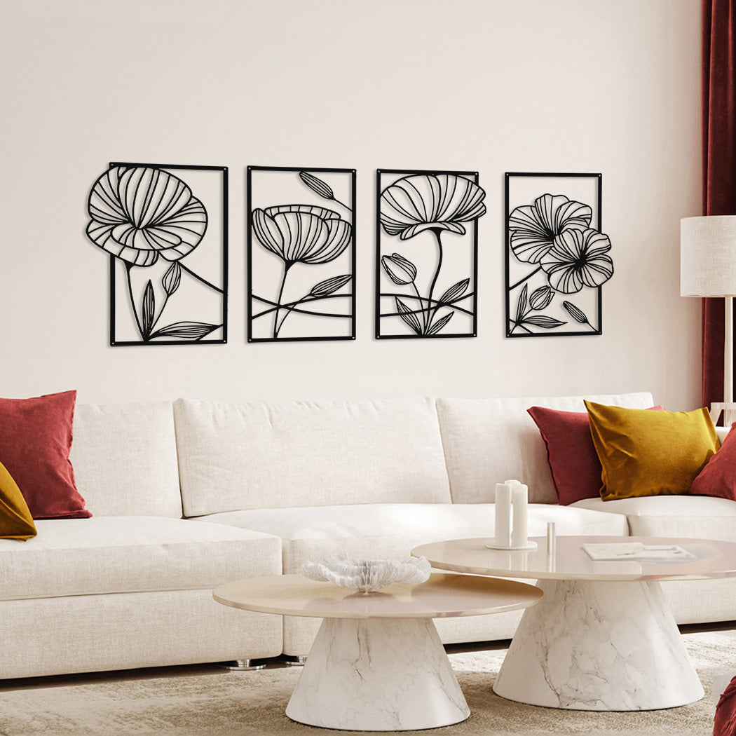 Yezi Metal Wall Art 4Pcs Floral Minimalist Line Decor