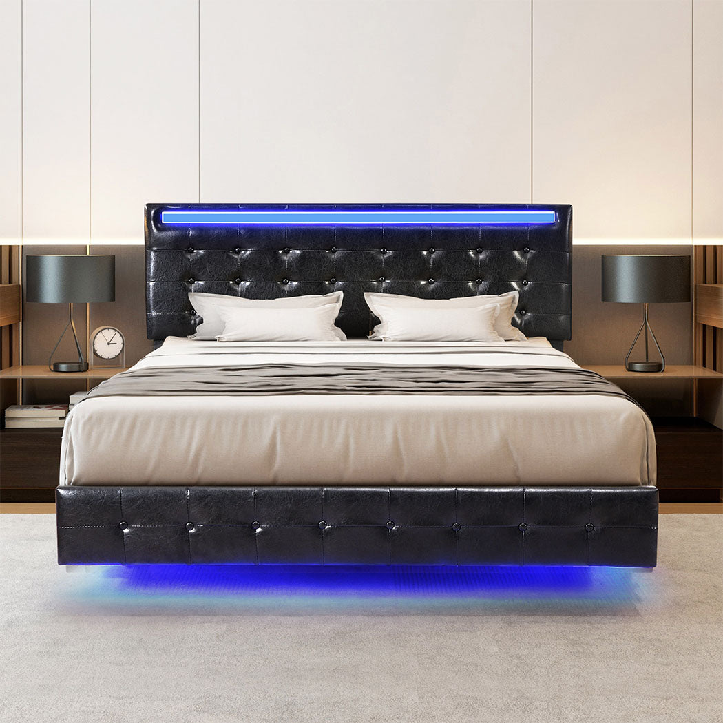 Levede Floating Bed Frame Double with Headboard LED Lights Mattress Base