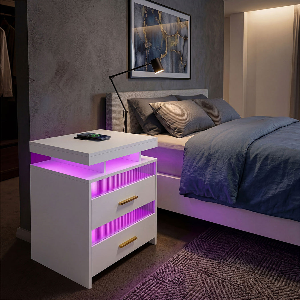 Levede Smart Bedside Table RGB Motion Sensor Charging Nightstand Bedroom Modern