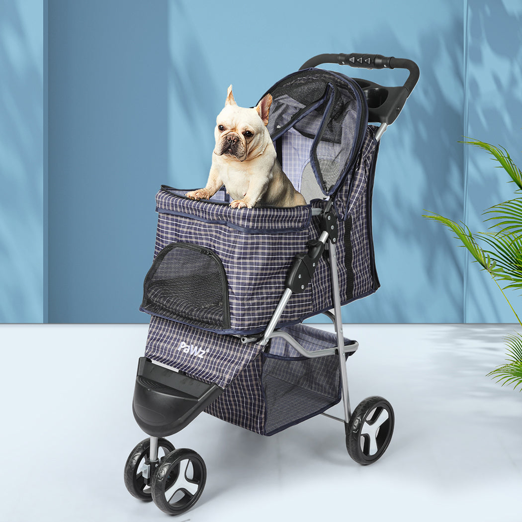 PaWz Large Pet Stroller Dog Cat Carrier Plaid