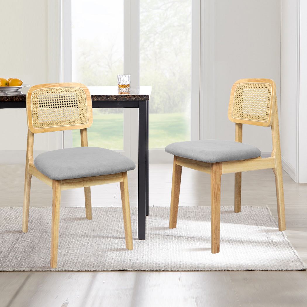 Levede 2x Dining Chair Wood Rattan Armless Natural