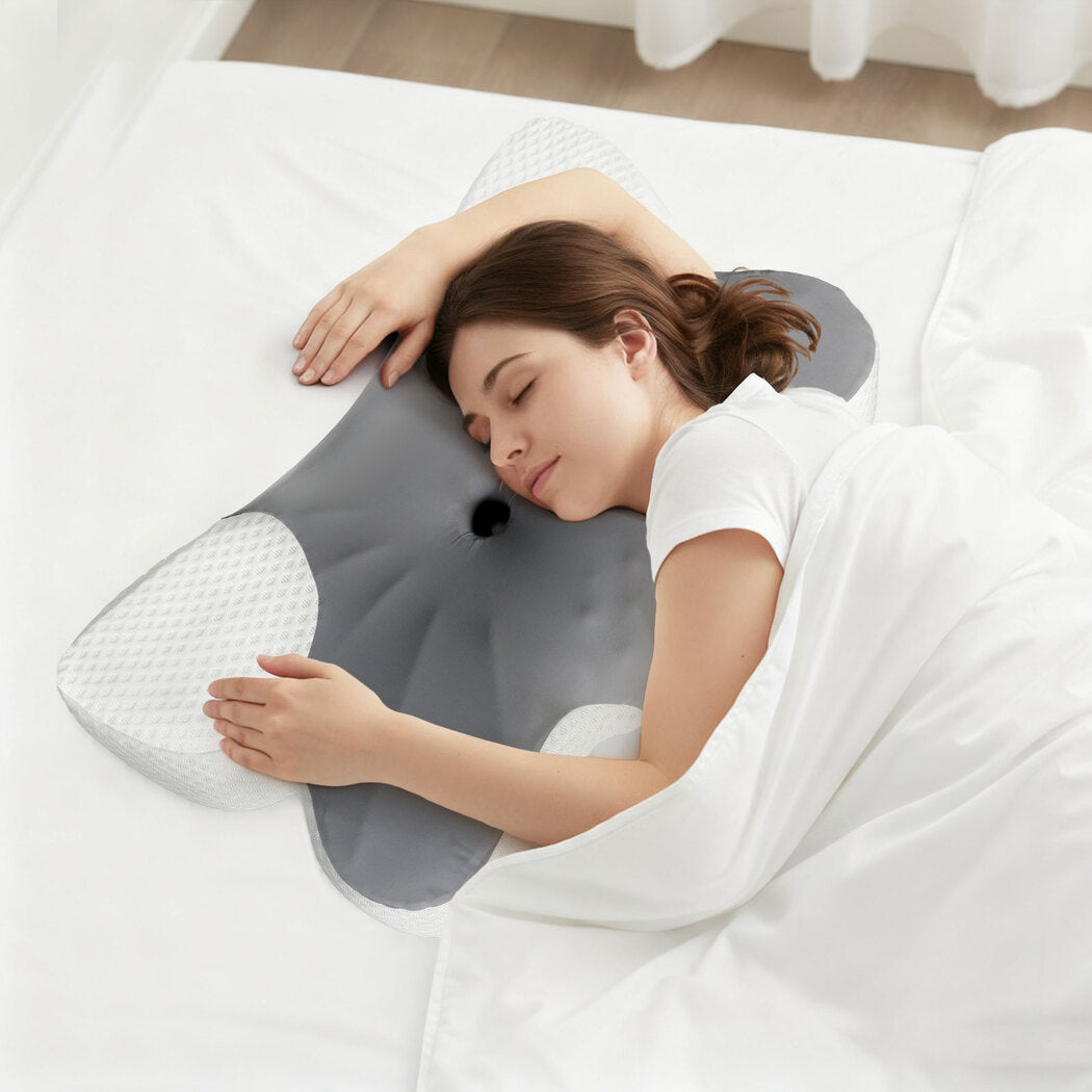 DreamZ Memory Foam Pillow Butterfly Contour Neck Support Side Sleepers Grey