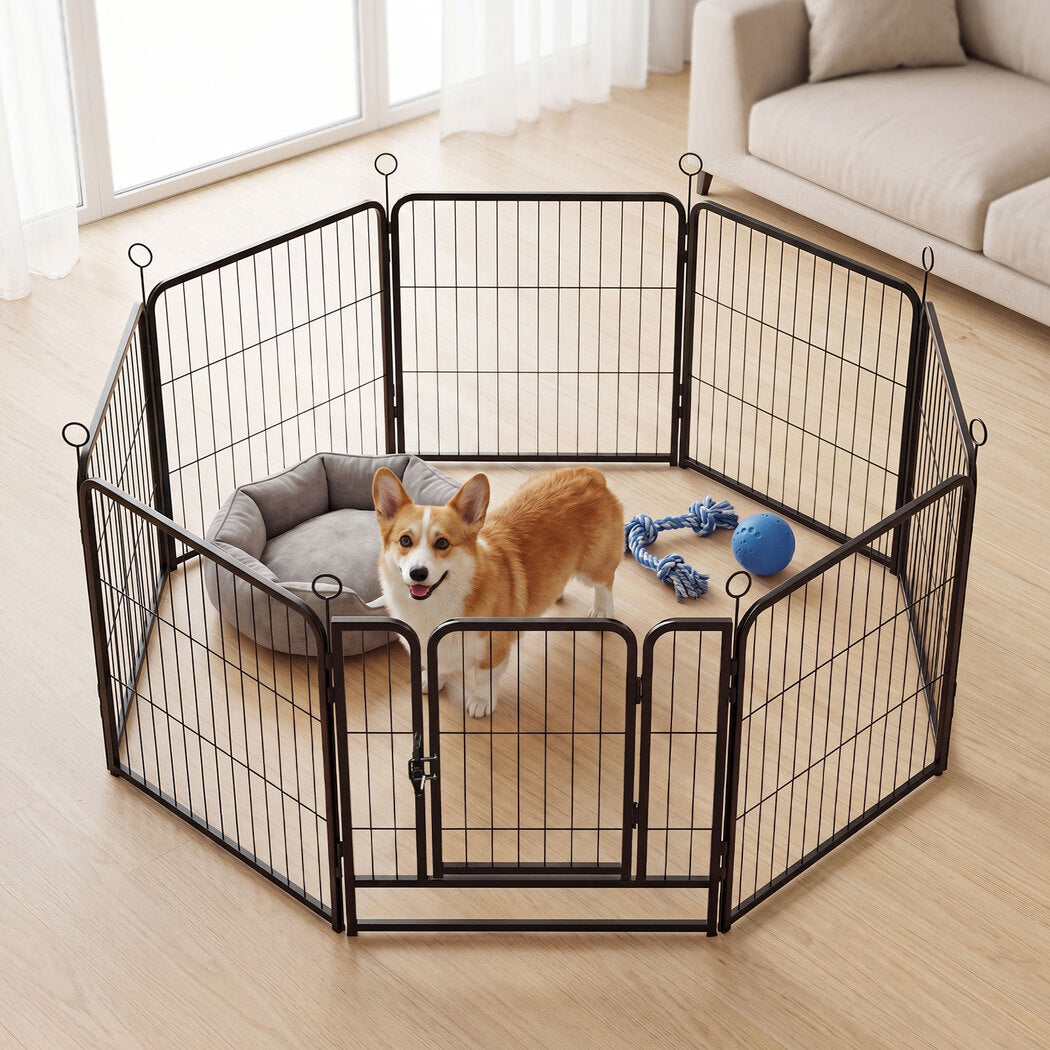 Pawz Dog Playpen 8-Panel Metal Dog Pen Tool-Free Foldable Puppy Crate Black