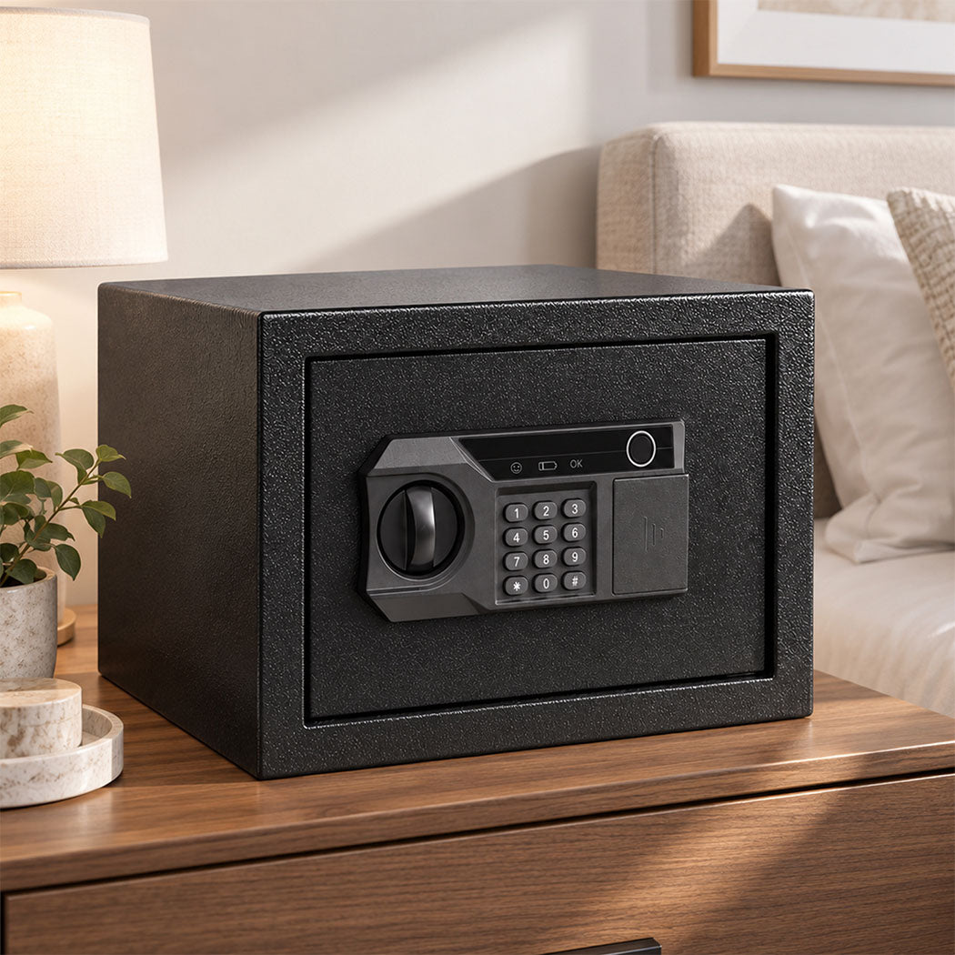 Levede Safe Box Fingerprint Lock Steel Home Safe 14L LED Light Alarm Black