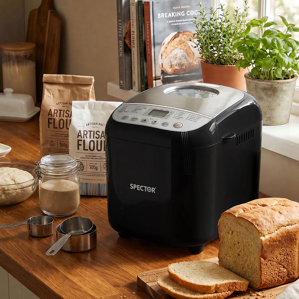 Spector 19-In-1 Automatic Bread Machine With Non Stick Pan For Home Baking Black