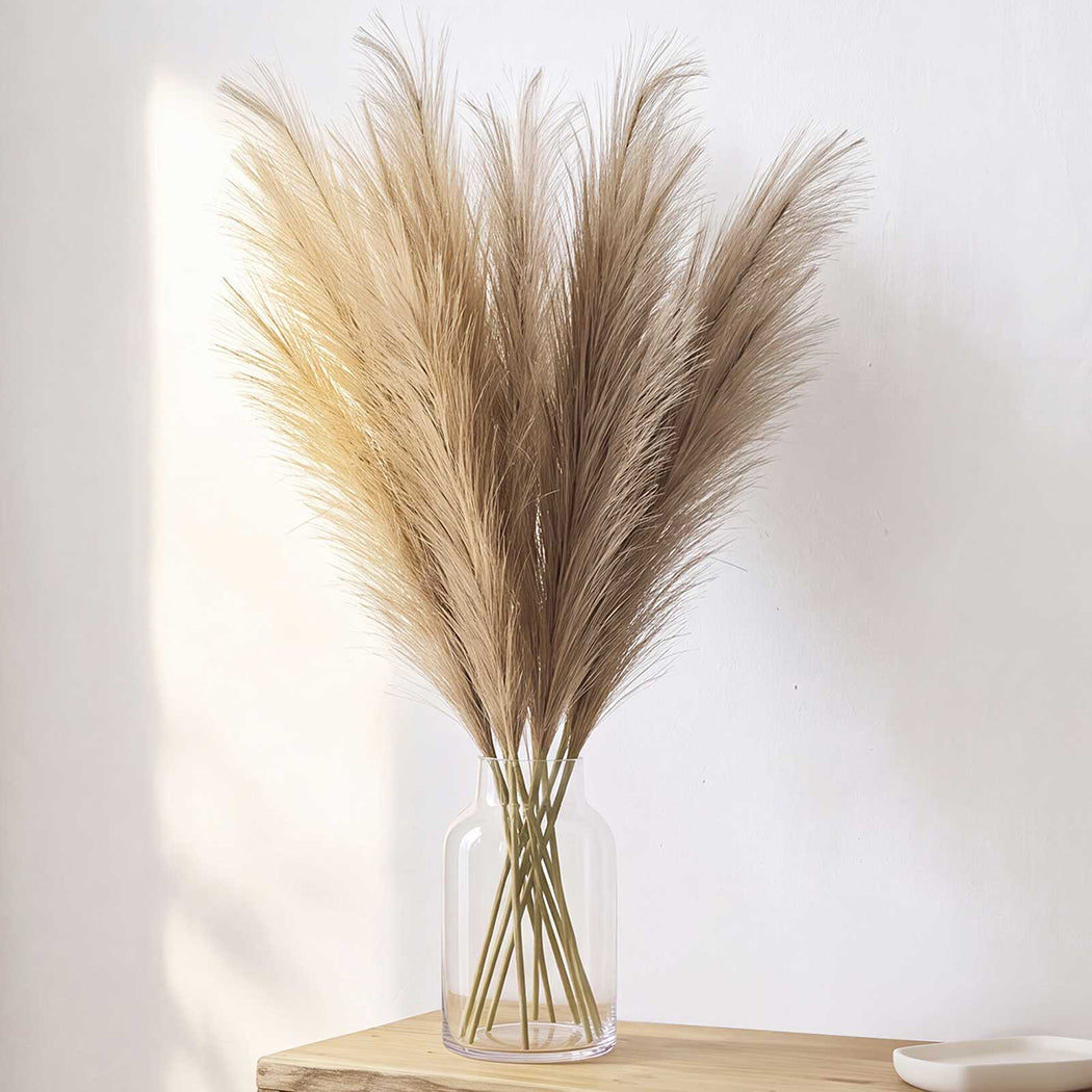 Santaco Pampas Grass Artificial 3Pcs 116cm Fluffy Faux Silk for Vase Brown