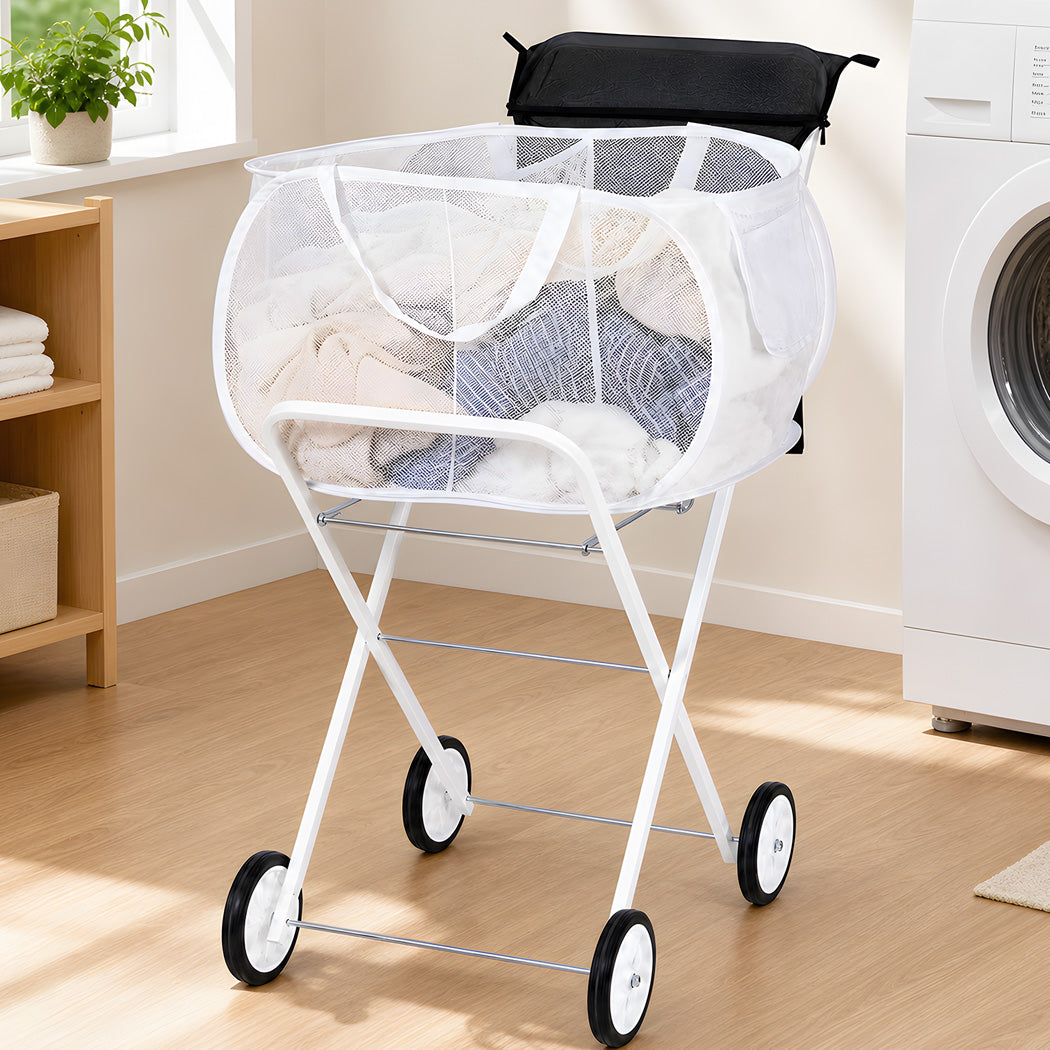 Levede Laundry Trolley with Wheels 75L 25kg Basket Foldable Cart Home White
