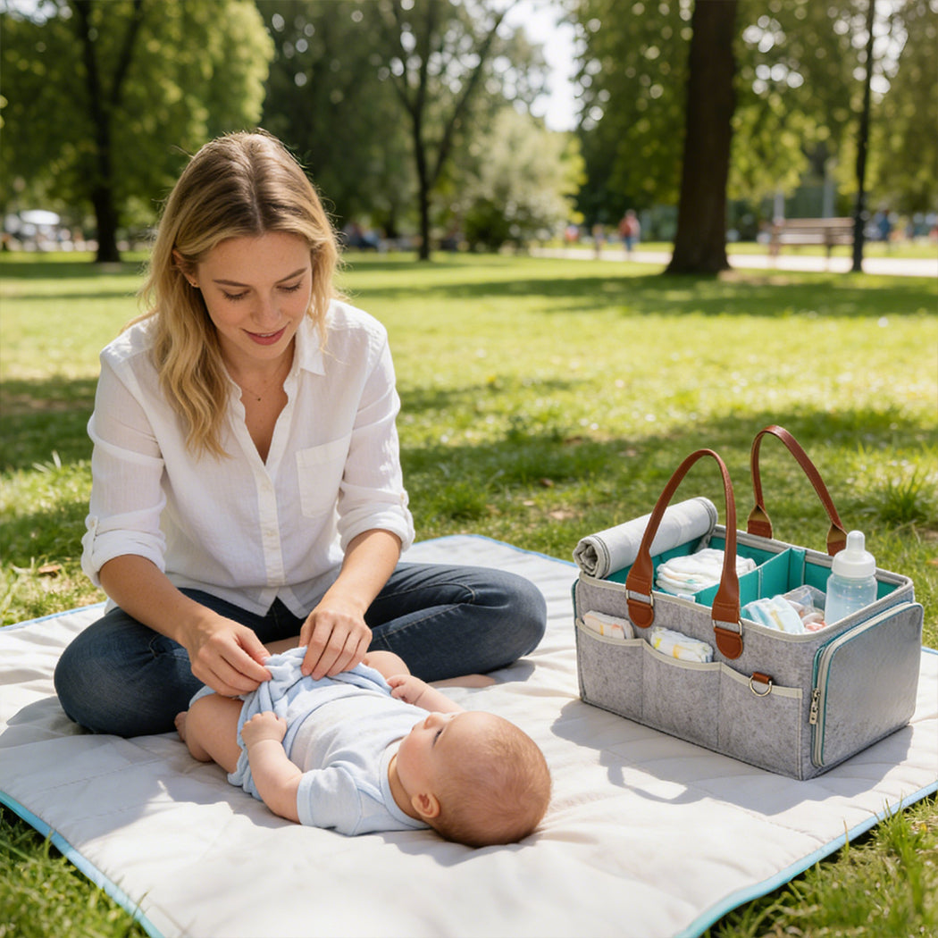 Bo Peep Baby Nappy Caddy Organiser Waterproof Liner With Shoulder Strap Grey