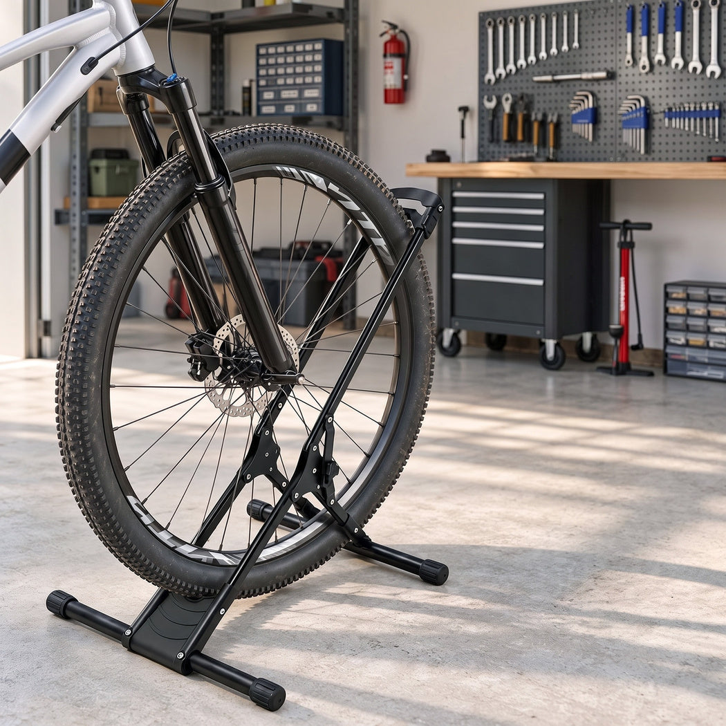 Monvelo Bike Stand Floor Storage Rack Foldable Carbon Steel for 16-29 Inch Black