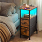 Levede Bedside Table Narrow Side Table with LED Charging Station Brown