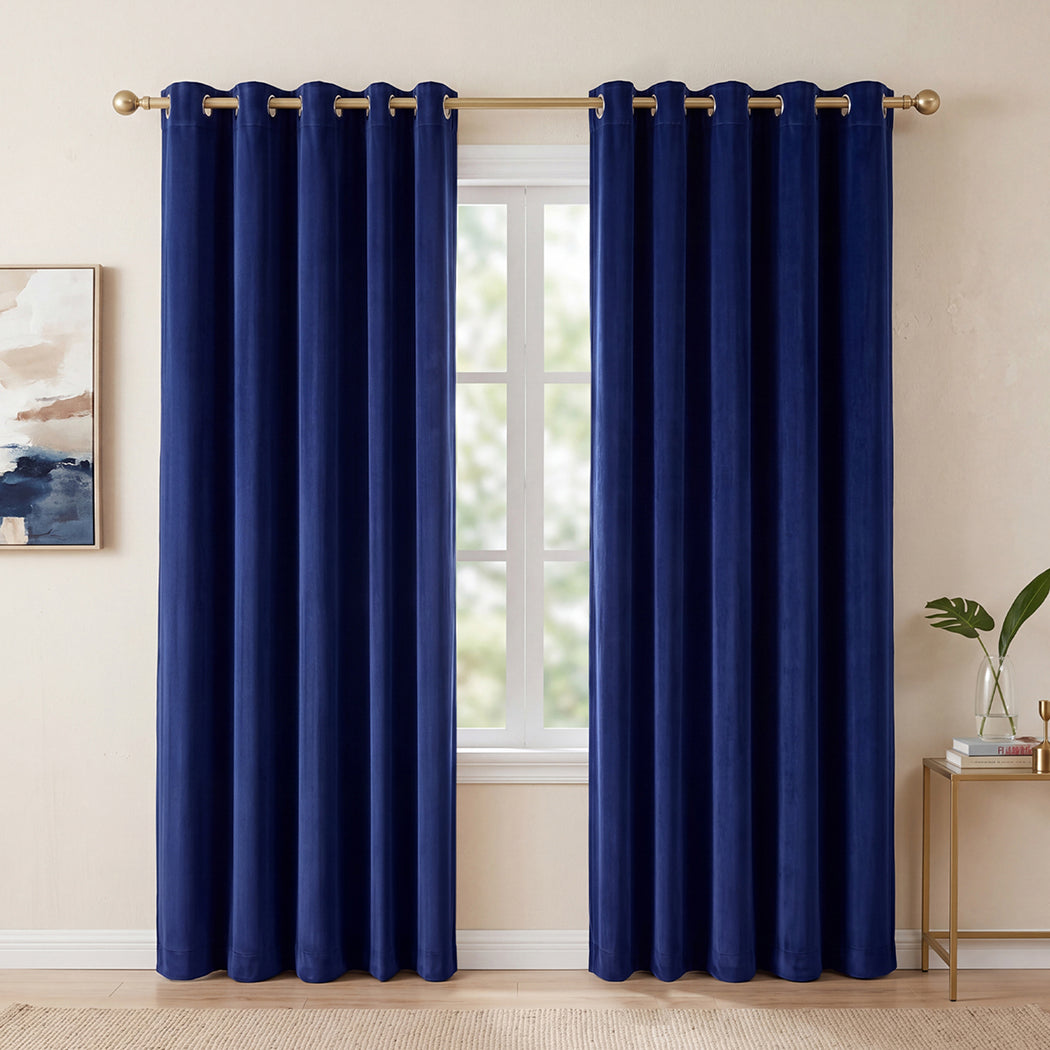 Marlow Blackout Curtains 2 Panels Velvet Room Darkening Eyelet Curtains Blue