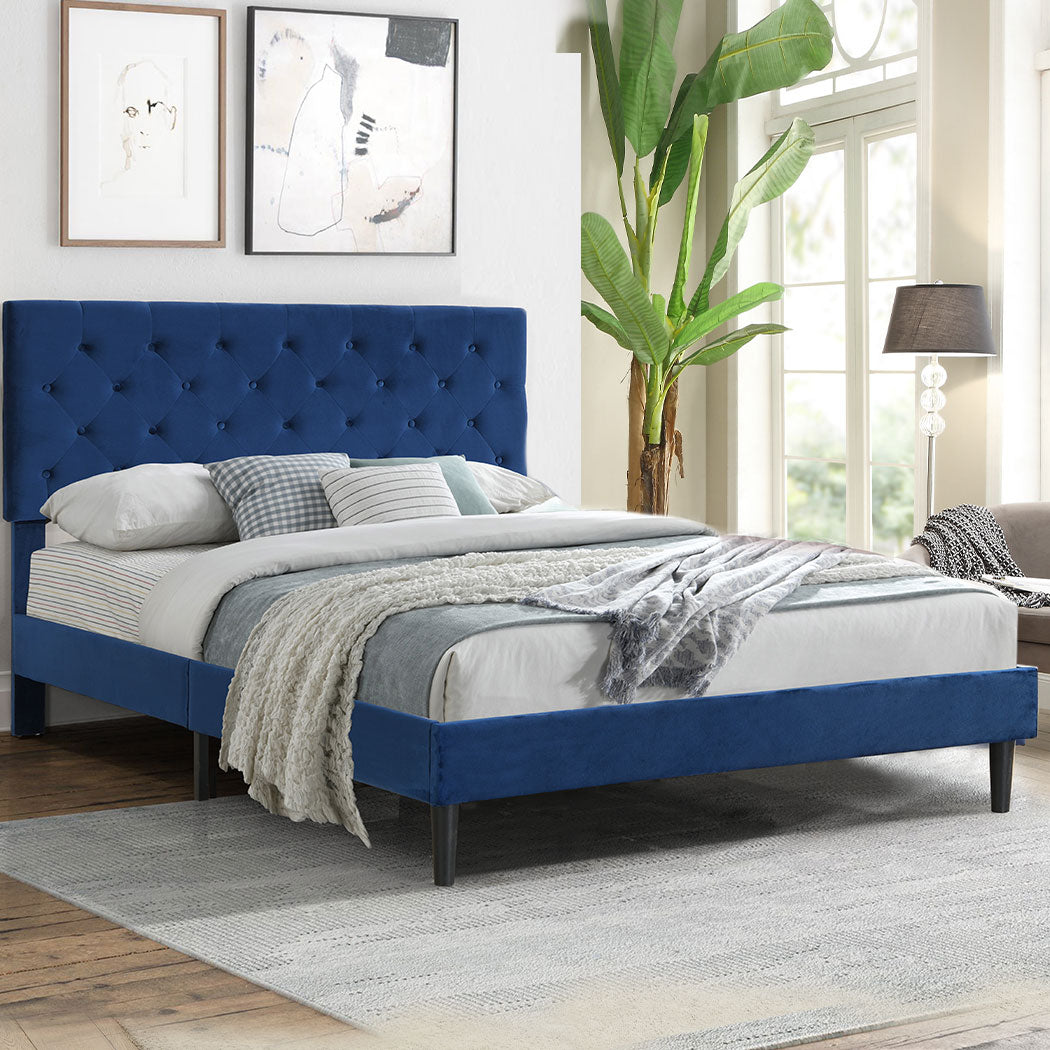 Levede Bed Frame Queen Size Mattress Blue