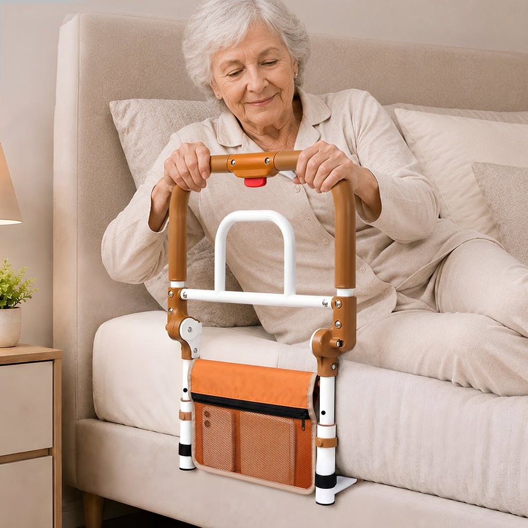 Levede Bed Rail Foldable 2 Handle Adjustable Height Non-Slip Grip Orange