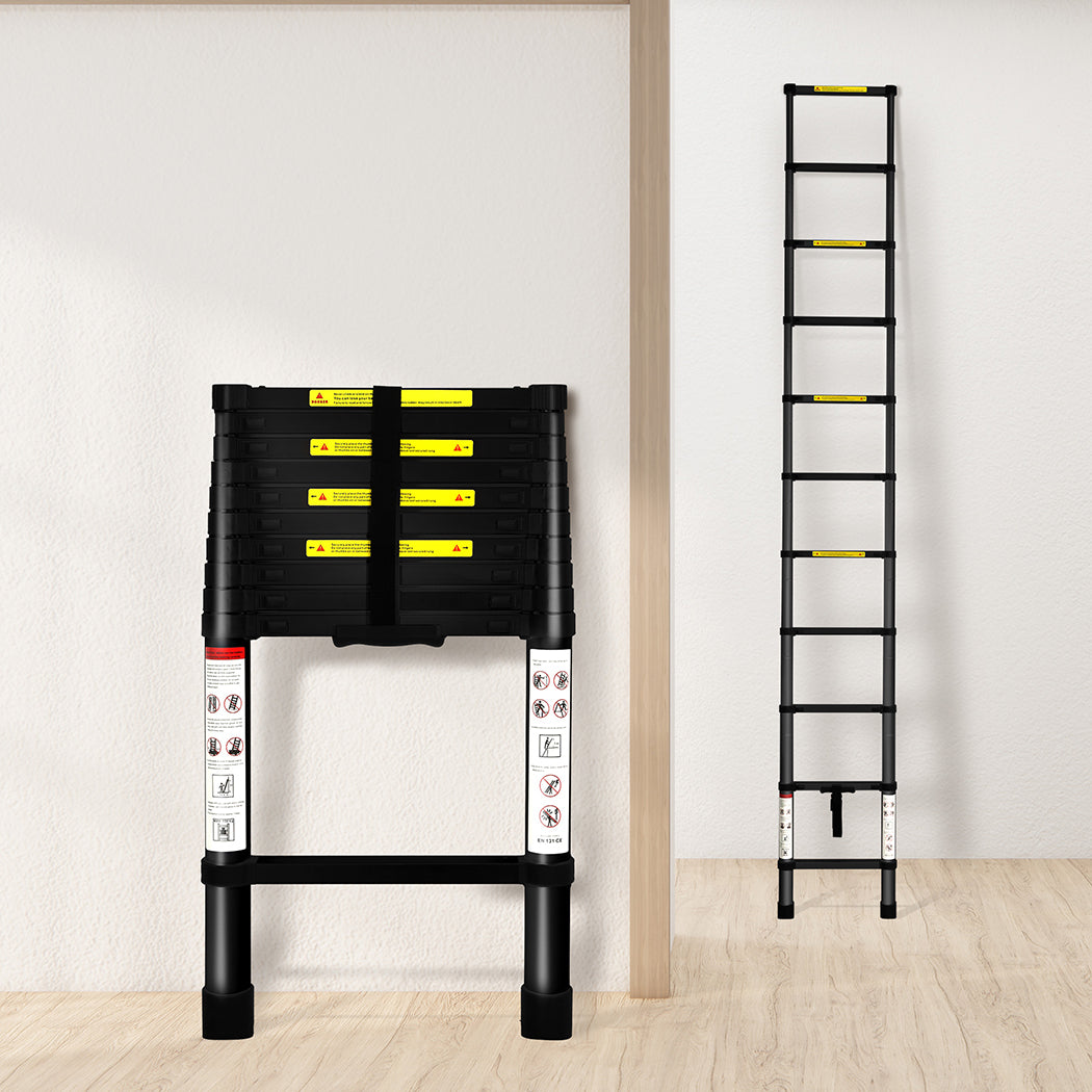 Traderight Multipurpose Aluminium Ladder Telescopic 3.2M Black
