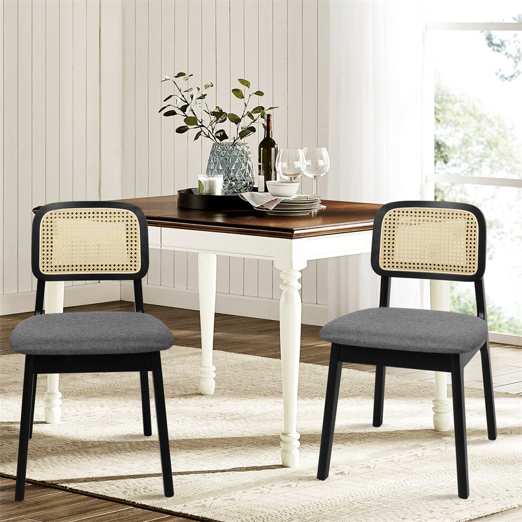 Levede 2x Dining Chair Wood Rattan Armless Black