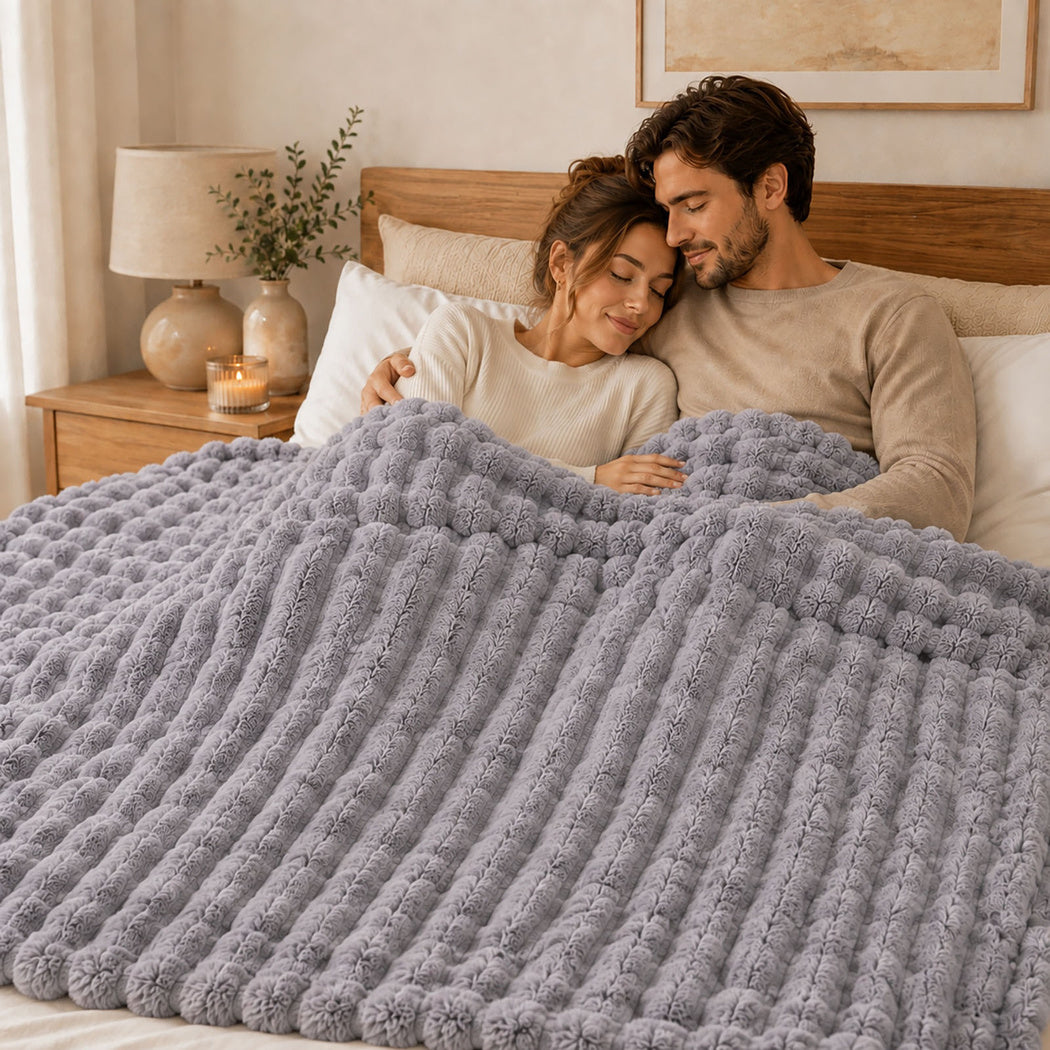 DreamZ Throw Blanket Fluffy Bubble Sofa Blanket Washable 130x150cm Gray