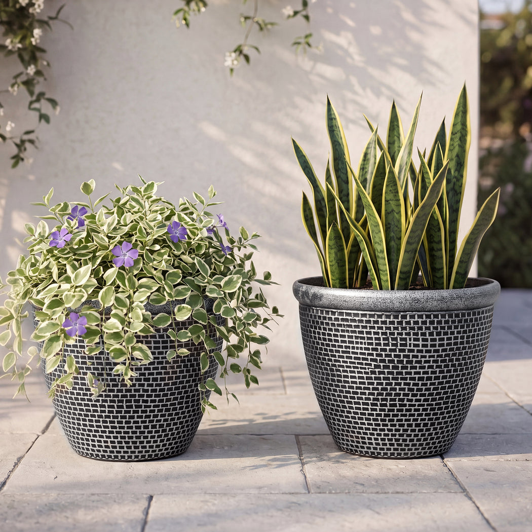 Toque Plastic Plant Pots 30cm Outdoor Garden Planter 2 Pcs With Drainage Holes