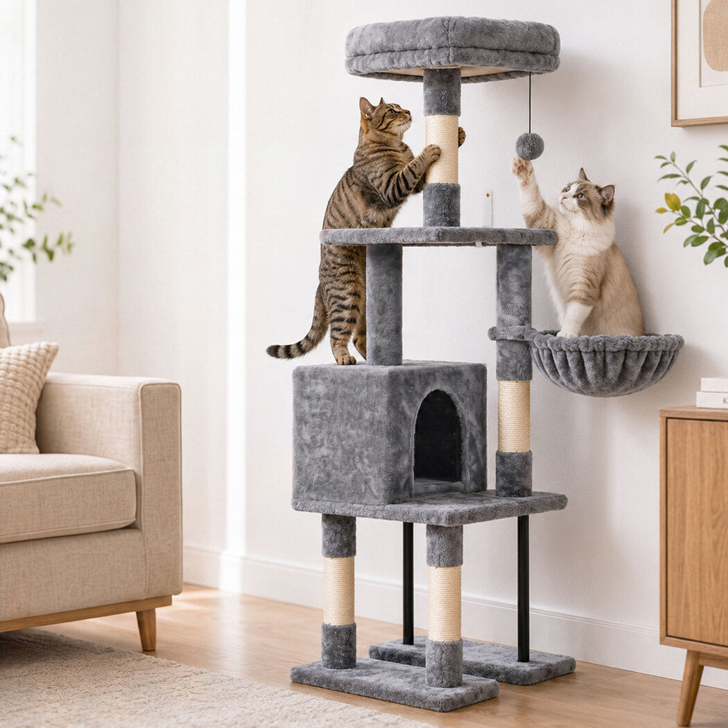 Pawz Cat Tree Cat Tower Multi-Level Cat Bed with Condo 125cm Plush Gray